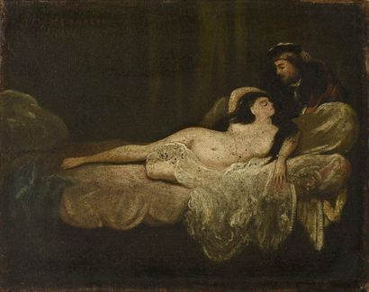 Jean SEIGNEMARTIN (1848-1875) Odalisque et courtisan, 1870
Huile sur toile signée...