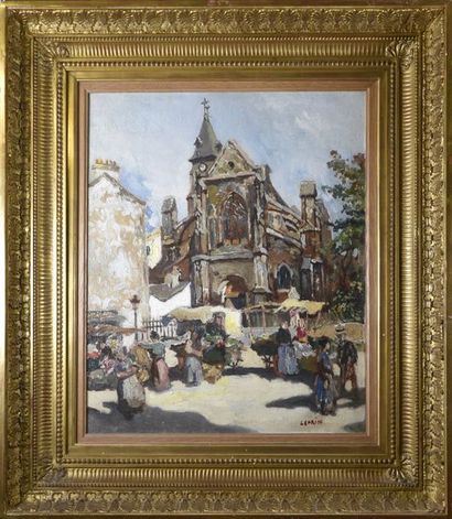 Marcel LEPRIN (1891-1933) Le marché devant Saint-Médard, Paris
Huile sur toile, signée...