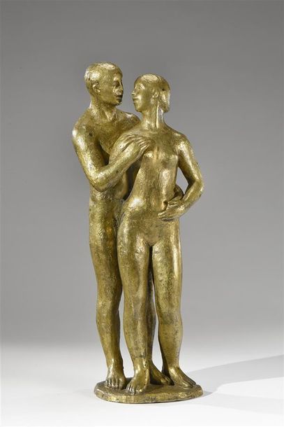 Michel SERRAZ (ne en 1925) * Le couple
Épreuve en bronze à patine dorée, signée et...