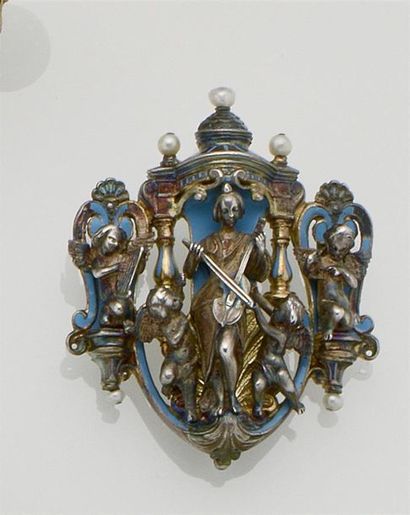 Attribuée à Froment Meurice «L'Harmonie»
Broche en argent, représentant sainte Cécile...