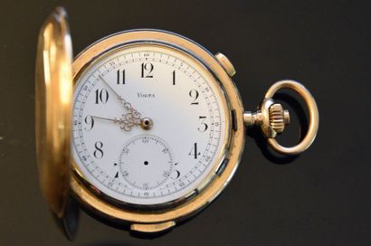 VOLTA Montre de gousset chronographe savonnette en or jaune 18K (750°/°°) à sonnerie...