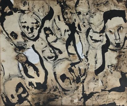 GASTON TEUSCHER (1903-1986) 
Visages en noir
Encre, gouache et brûlures sur papier...