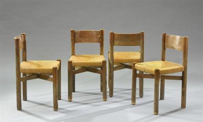 Charlotte PERRIAND (1903-1999) 
Suite de quatre chaises modèle «Méribel», structure...