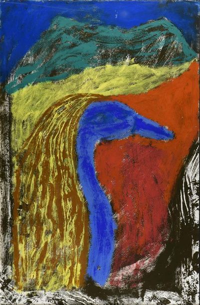 Jean-Philippe AUBANEL (né en 1953) 
Paysage à l'oiseau, circa 1985
Acrylique et cire...