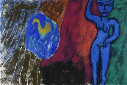 Jean-Philippe AUBANEL (né en 1953) 
Petit nu bleu
Acrylique sur papier
H. 80 cm -...