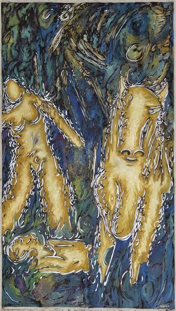 Alain POUILLET (né en 1953) 
Baigneuses
Triptyque composé de trois toiles non montées,...