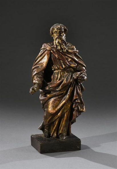 null France, fin du XVIIe siècle Saint personnage Statuette en bois peint et traces...