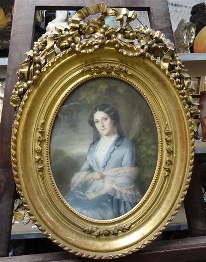null Ecole FRANCAISE du XIXe siècle Paire de portraits ovales de dames de qualité...