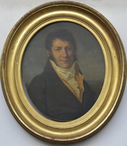 null Ecole FRANCAISE du XIXe siècle Portrait d'homme. Huile sur toile à vue ovale....