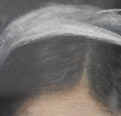 null Isabelle REY, Ecole FRANCAISE du XIXe siècle Portrait de femme au bandeau blanc...