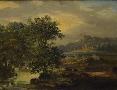 null Ecole FRANCAISE du XIXe siècle Paysage de vallée Huile sur toile H. 24,5 cm...