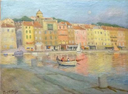 null Maurice LA BANY (XIX-XX) Le port de Saint Tropez Huile sur toile signée en bas...