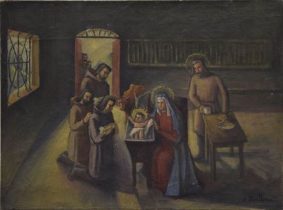 null Etienne MORILLON (1884-1949) La nativité Huile sur toile signée en bas à droite...