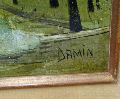 null Georges DAMIN ( né en 1942) Le pont Huile sur toile signée en bas à droite H....