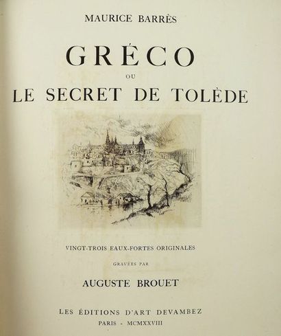 BARRES (M.) Gréco ou le secret de Tolède.
Paris, Devambez, 1928.
In-4°, maroquin...
