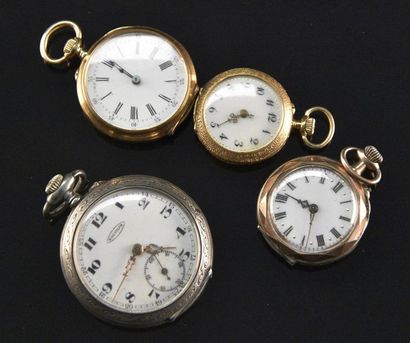 null Lot de trois montres de col: - LOUIS MUGNIER à Genève, montre en or 18K (750°/°°),...