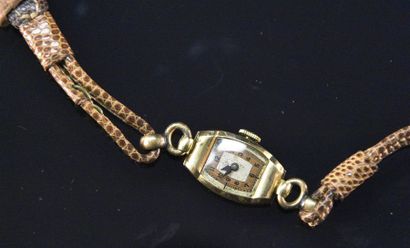 null SCO - Montre de dame, le boîtier en or jaune 18K (750/°°), bracelet en peau...