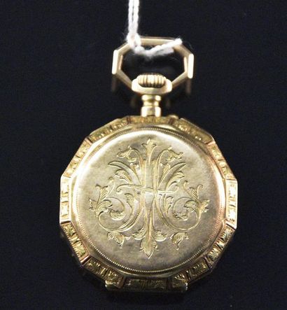 null Petite montre de col en or jaune 18K (750°/°°) chiffrée "MH" Datée 1890, poinçon...