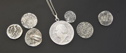 null FRANCE, 5 F Louis XVIII en argent, montée en pendentif, la chaine en argent....