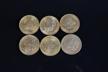 null ETATS-UNIS Six pièces de 20 Dollars, Liberty 1876, 1884, 1894, 1897 et 1899...