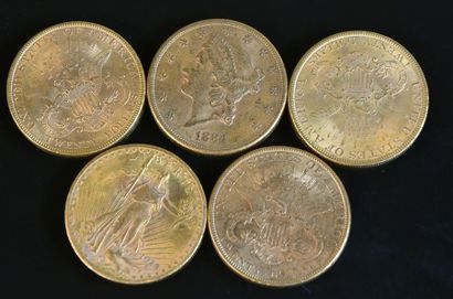 null ETATS-UNIS Cinq pièces de 20 Dollars : - 4 x Liberty : 1884, 1894 (x2), 1897...