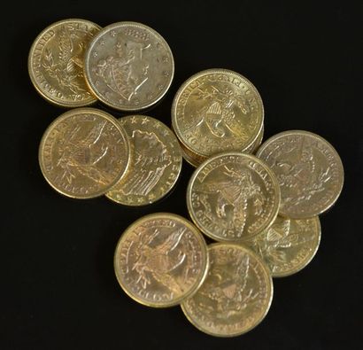 null ETATS-UNIS Lot de onze pièces en or, 5 Dollars - Liberty 1880 (x2), 1882, 1886,...