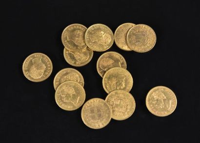 null ITALIE Lot de treize pièces en or, 20 Lires 1863 (x4), 1882 (x9) Poids 83,5...