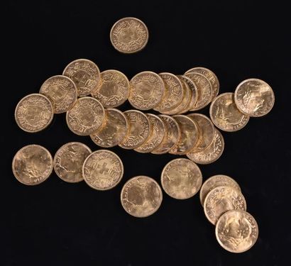 null SUISSE Lot de trente pièces en or, 20 Francs, 1935 Poids 193,1 g LOT VENDU SUR...