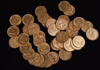 null ROYAUME-UNI Lot de quarante pièces en or, Souverain 1829, 1845, 1876, 1878,...