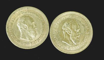 null RUSSIE Deux pièces en or, 5 Roubles, Alexandre III 1888 et 1889 Poids 12,8 g...