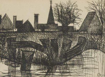 null Marcel GROMAIRE (1892-1971) Vue de Bruges Eau-forte H. 17 cm L. 23 cm (à vu...