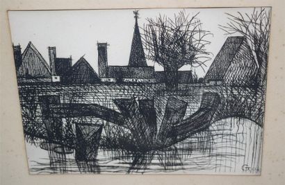 null Marcel GROMAIRE (1892-1971) Vue de Bruges Eau-forte H. 17 cm L. 23 cm (à vu...