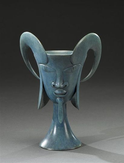 null Jean COCTEAU (1889-1963) Vase Faune, 1958 Bronze à Patine vert antique, portant...