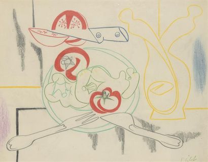null Françoise GILOT (née en 1921) Etude pour poivrons et tomates, 1951 Pastel, crayon...