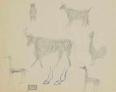 null André DERAIN (1926-1954) Etude de chèvres Fusain, signée en bas à gauche du...