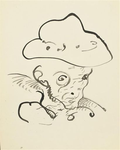 null Anatoly ZVEREV (1931-1986) Homme au chapeau Encre sur papier H. 22,5 cm - L....