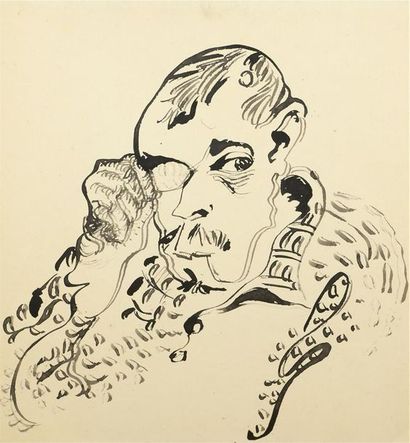 null Anatoly ZVEREV (1931-1986) Portrait d'un homme au monocle Encre, dessinée au...