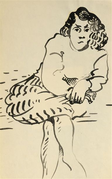 null Anatoly ZVEREV (1931-1986) Femme assise Encre sur papier H. 23,5 cm - L. 16...