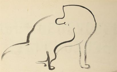 null Anatoly ZVEREV (1931-1986) Femme allongée et Étude de chat Réunion de deux dessins...