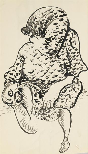 null Anatoly ZVEREV (1931-1986) Femme assise - Étude de plante Réunion de deux dessins...