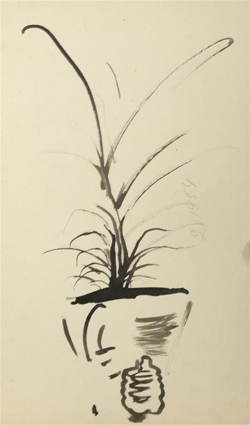 null Anatoly ZVEREV (1931-1986) Femme assise - Étude de plante Réunion de deux dessins...