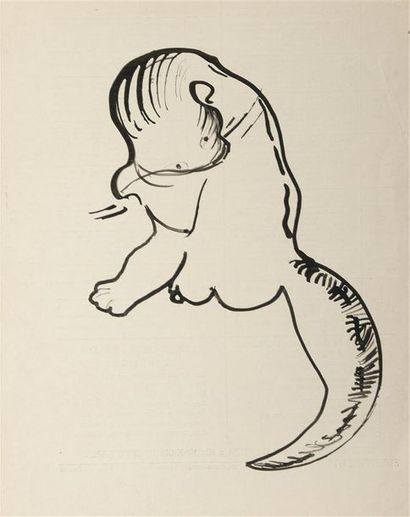 null Anatoly ZVEREV (1931-1986) Le chat Encre, dessinée au verso d'un feuillet découpé...