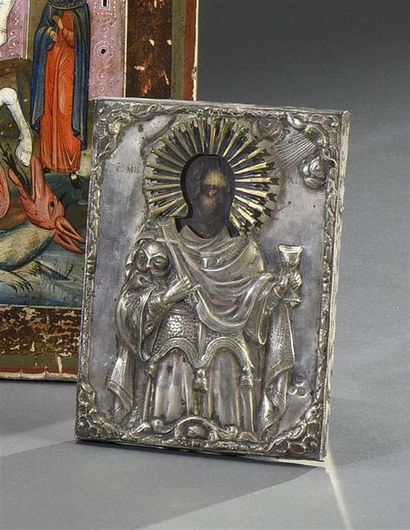 null RUSSIE, XIXe siècle Saint Martyr Icône peinte sur bois, oklad en métal H. 18,5...