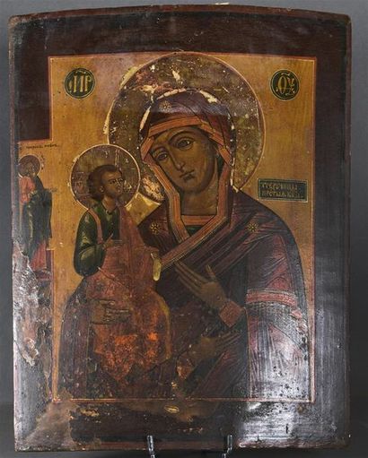 null Icone représentant une Vierge à l'enfant H. 43 cm L. 33 cm Manques 