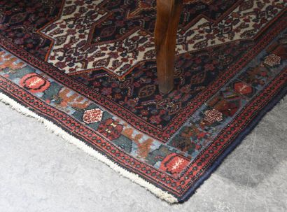 null SENNEH Tapis à médaillon central dans un double encadrement beige et bleu comme...