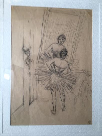 null Ecole FRANCAISE du XIXe siècle Visite dans la loge Dessin au crayon. Cachet...