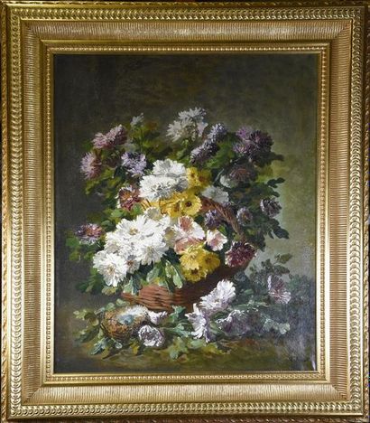null C RIBOT (XIXe siècle) Bouquet de fleurs Huile sur toile signée en bas à droite...