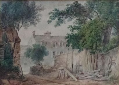 null Eugène CICERI (1813-1890) Arrière cours de maison Aquarelle signée en bas à...