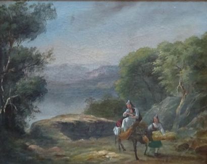 null Ecole ITALIENNE du XIXe siècle Paysage animé de paysannes pour l'une et pour...