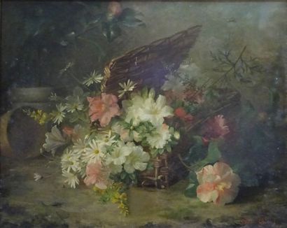 null Thérèse GUERIN (1861-1933) Corbeille fleurie Huile sur toile signée en bas à...